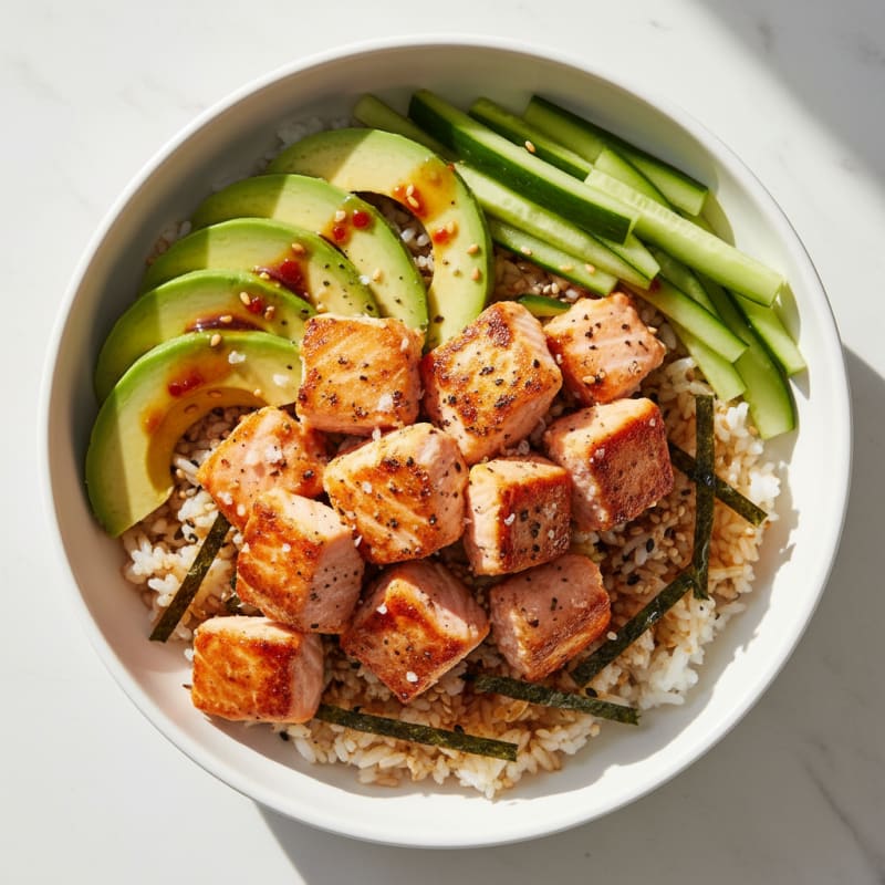 Salmon Sushi Rice Bowl with Avocado