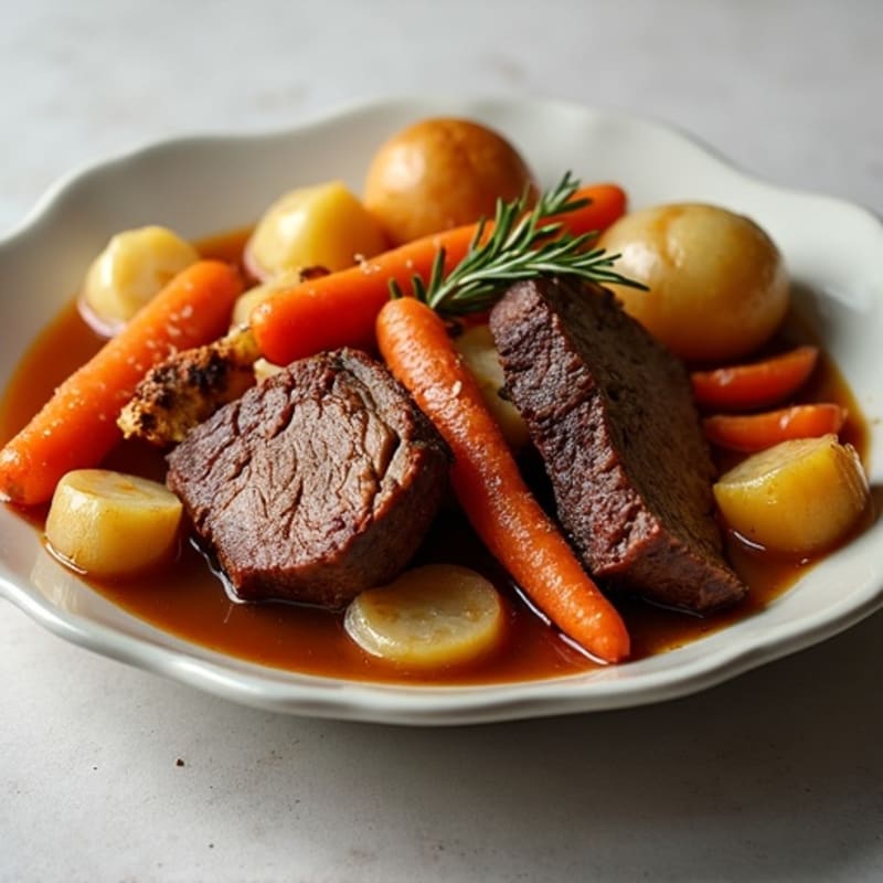 Savory Slow-Cooked Beef Pot Roast with Roasted Root Vegetables