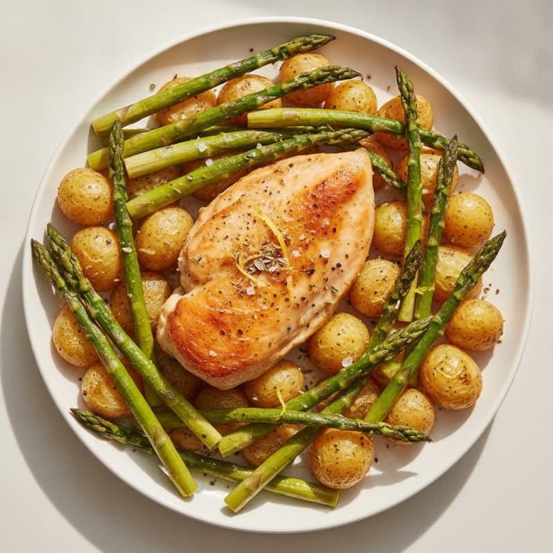 Lemon Herb Roasted Chicken with Asparagus