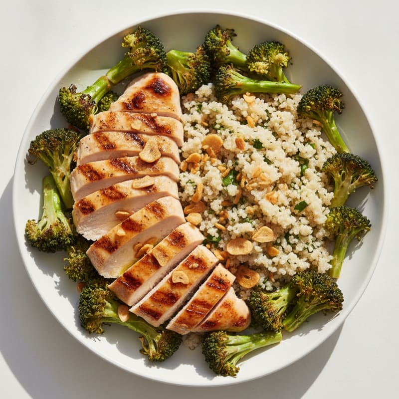 Grilled Chicken and Quinoa Bowl with Roasted Broccoli