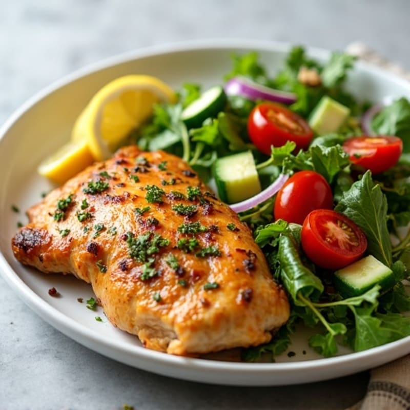 Lemon-Garlic Herb Roasted Chicken with Fresh Chopped Salad