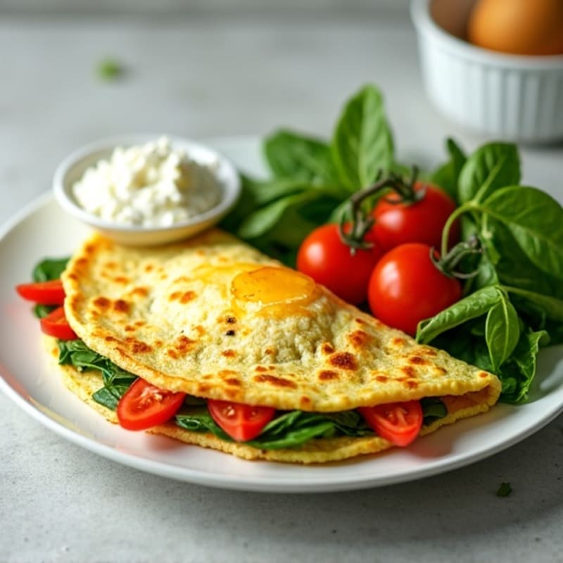 Egg White Spinach Omelette with Cottage Cheese and Fresh Tomatoes