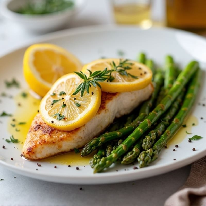 Lemon Garlic Pan-Seared Chicken with Roasted Asparagus