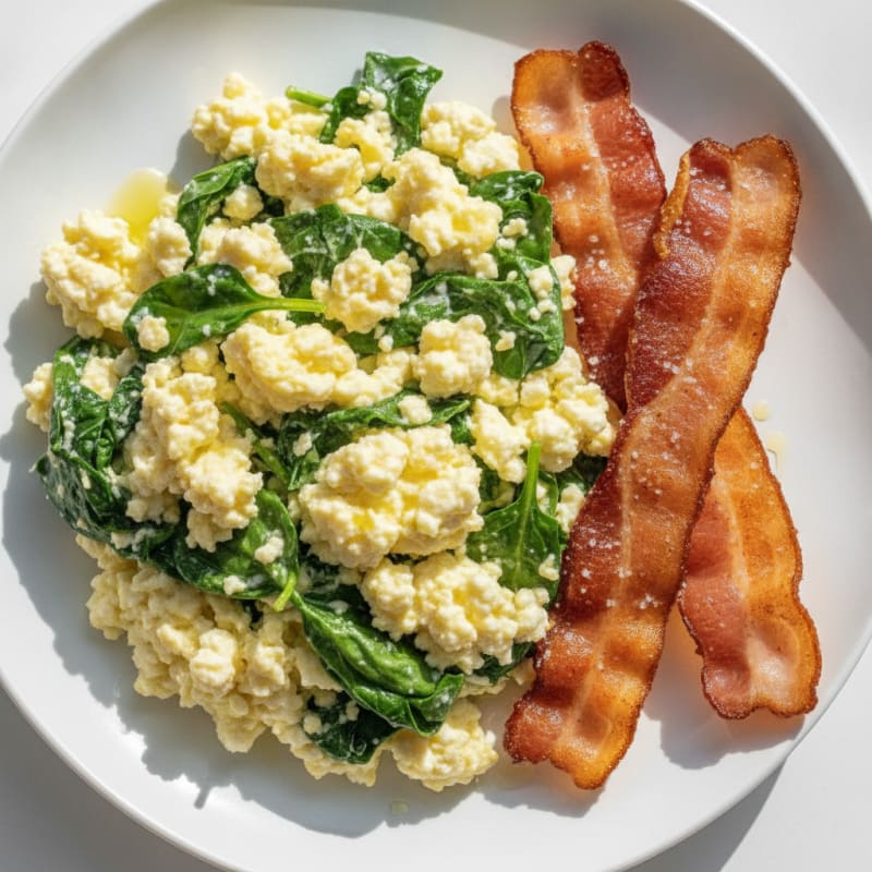 Cottage Cheese Scramble with Spinach and Turkey Bacon