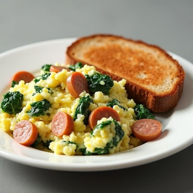 Egg White and Spinach Scramble with Turkey Sausage