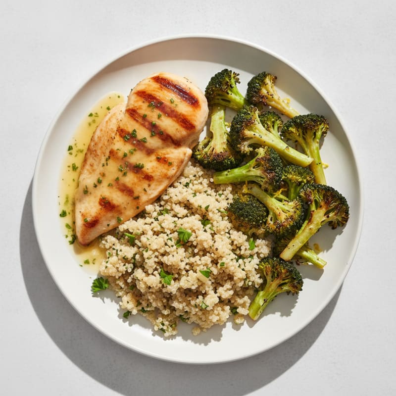 Grilled Chicken Breast with Quinoa and Roasted Broccoli
