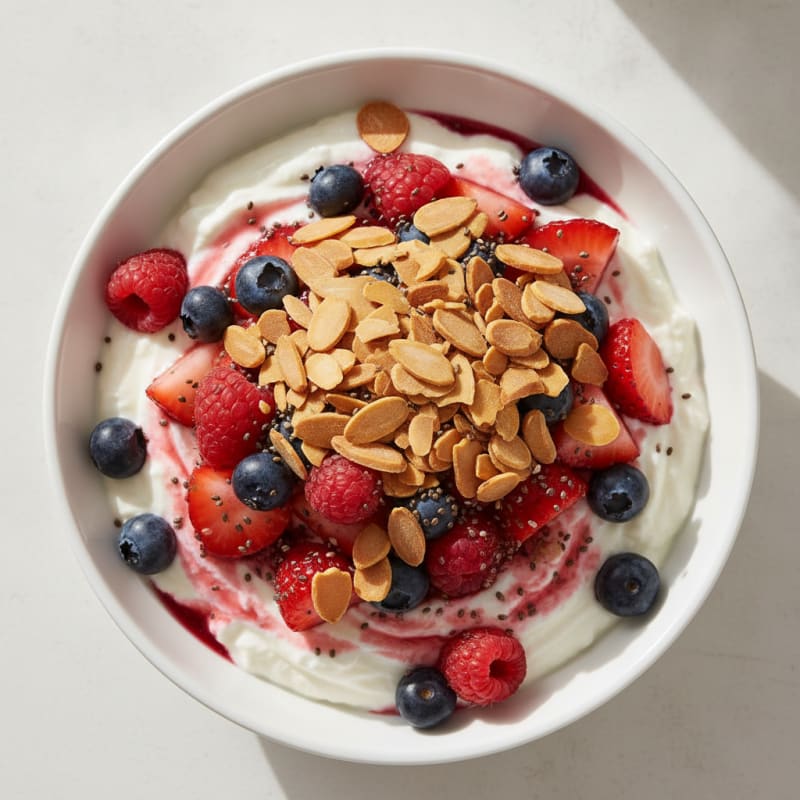 Greek Yogurt Protein Parfait with Mixed Berries and Almonds