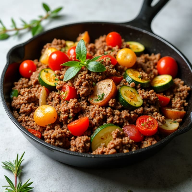 Herb-Seasoned Lean Ground Beef Skillet with Roasted Vegetables