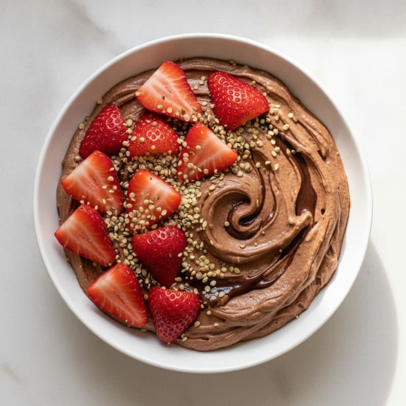 Chocolate Protein Mousse with Sliced Strawberries
