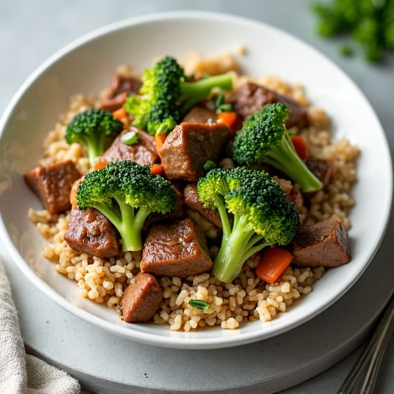 Lean Garlic-Ginger Stir-Fried Beef with Tender Broccoli and Brown Rice