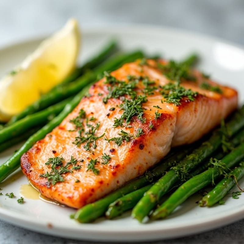 Lemon-Herb Pan-Seared Salmon with Roasted Green Beans