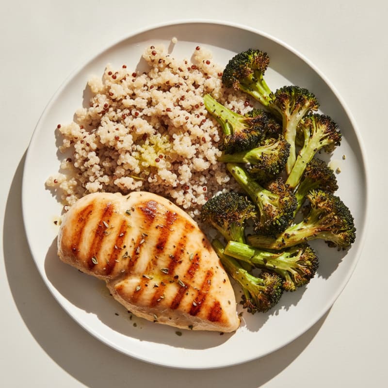 Grilled Chicken Breast with Quinoa and Roasted Broccoli