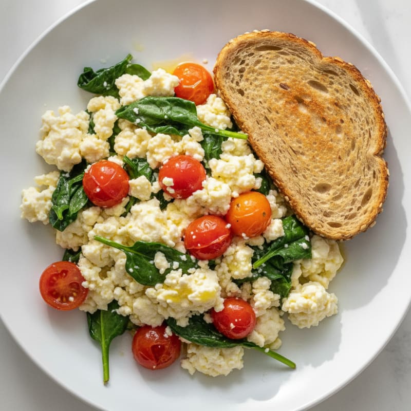 Cottage Cheese Scramble with Spinach and Cherry Tomatoes