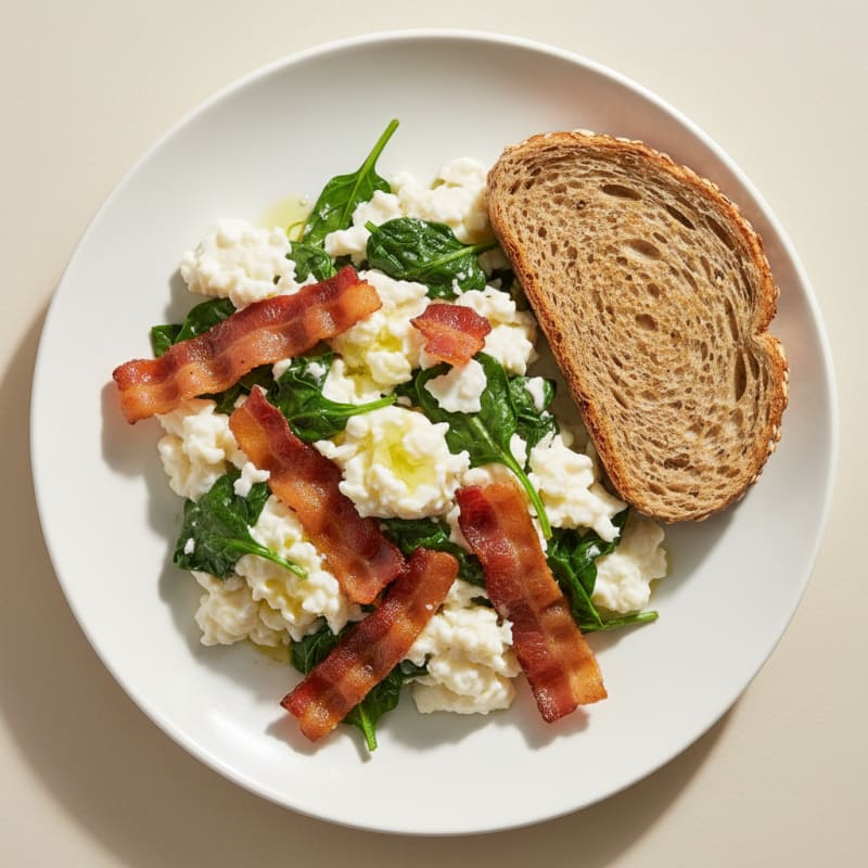 Egg White Scramble with Spinach and Turkey Bacon