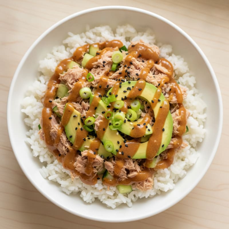 Tuna Avocado Rice Bowl with Soy Glaze