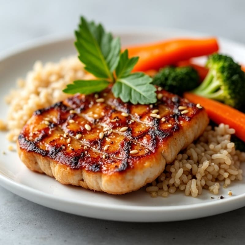 Fresh Sesame Tuna with Brown Rice and Crispy Veggies