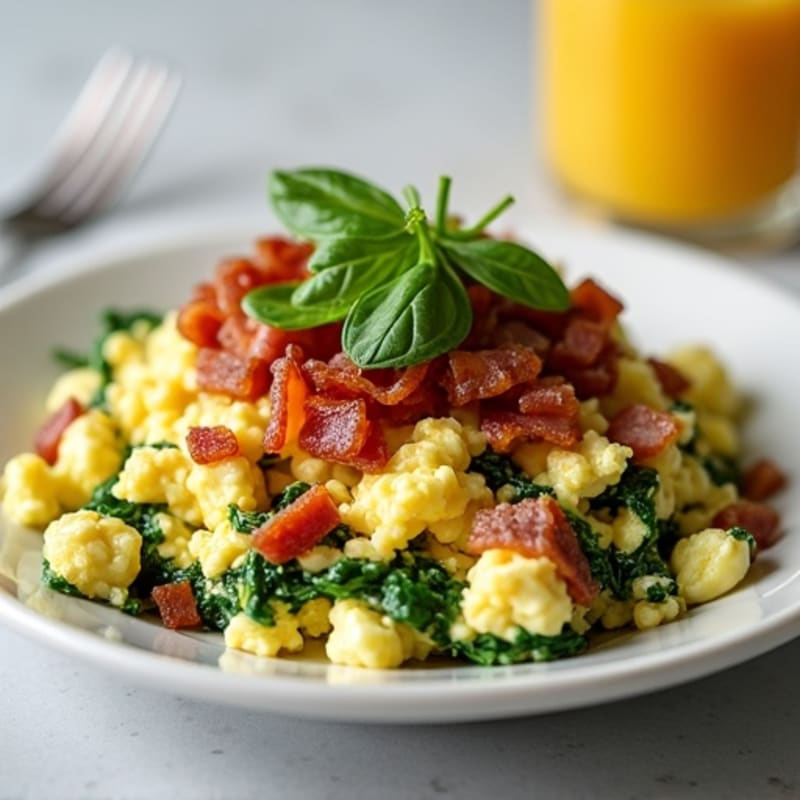 Cottage Cheese Egg Scramble with Spinach and Turkey Bacon