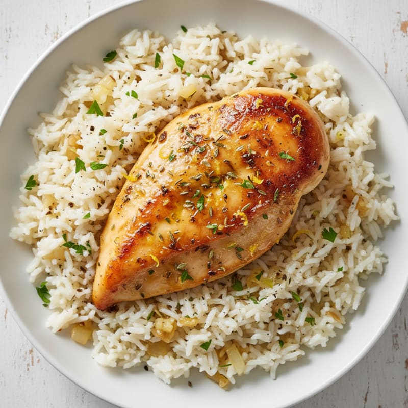 Lemon-Herb Roasted Chicken with Rice Pilaf