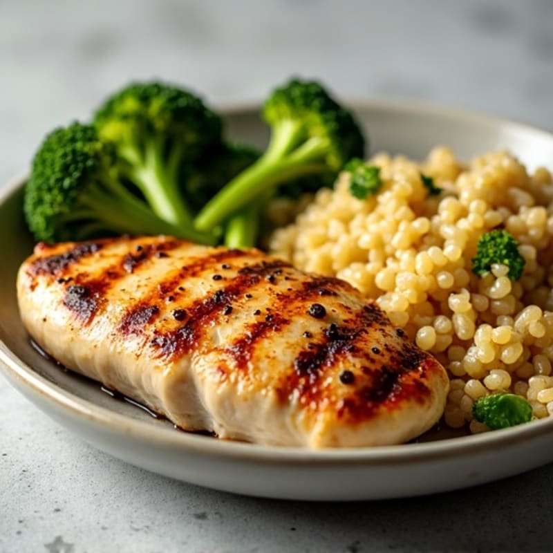 Grilled Chicken Breast with Roasted Broccoli and Quinoa