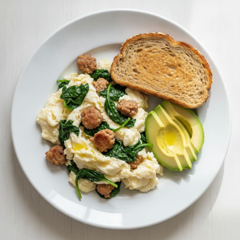 Egg White Scramble with Turkey Sausage and Spinach