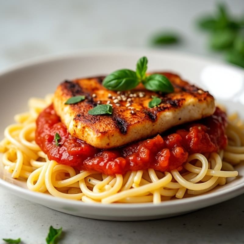 Herb-Grilled Chicken Breast with Protein Pasta and Tomato Sauce