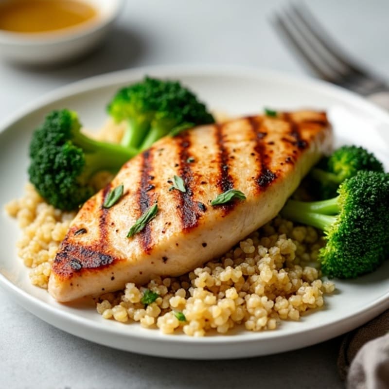 Grilled Chicken Breast with Quinoa and Roasted Broccoli