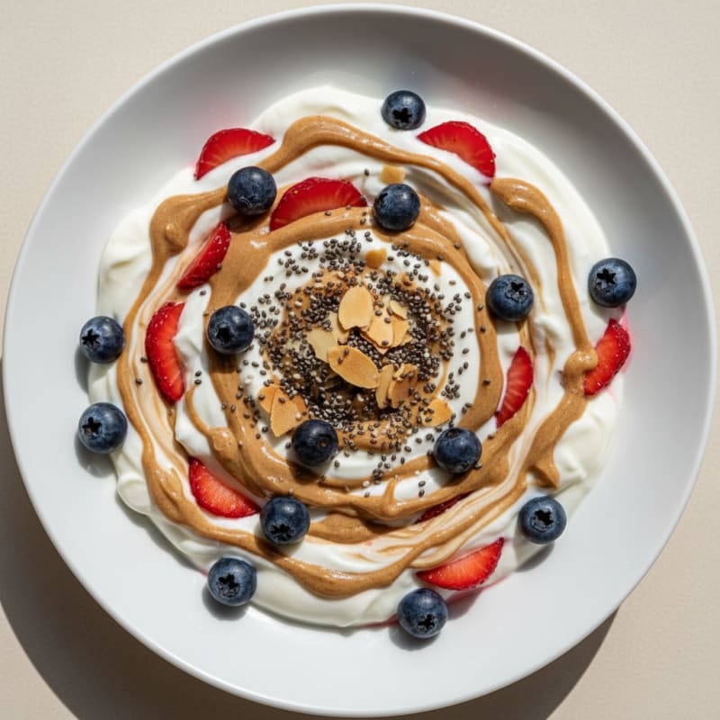 Greek Yogurt Protein Parfait with Almond Butter and Berries