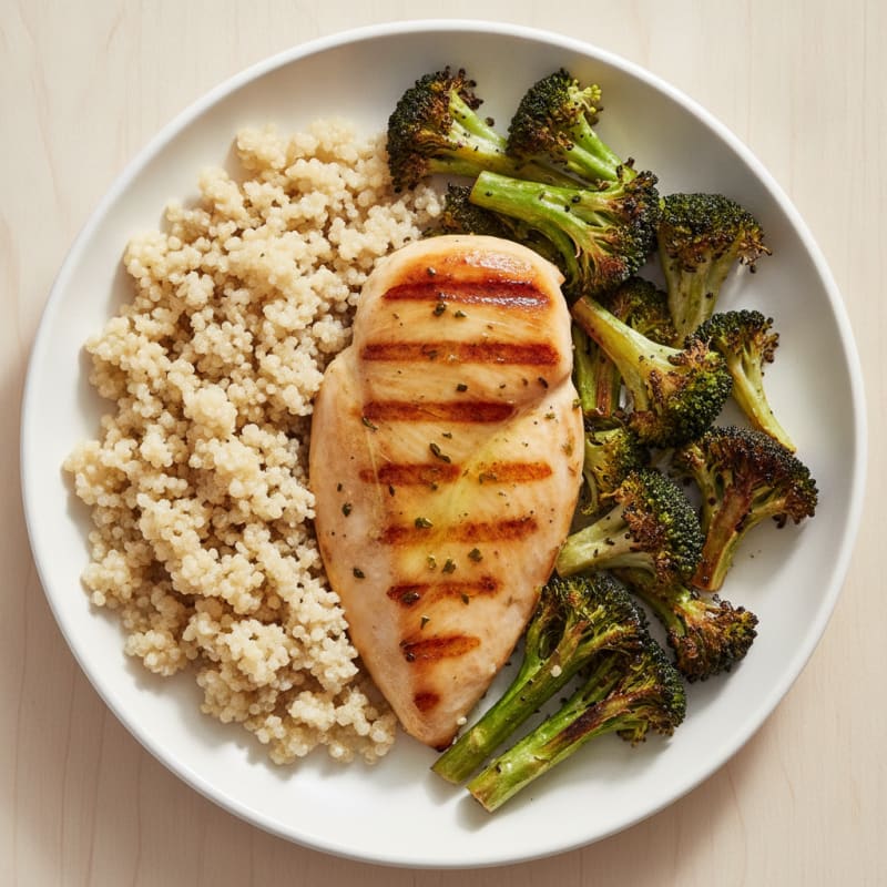 Grilled Chicken Breast with Quinoa and Roasted Broccoli