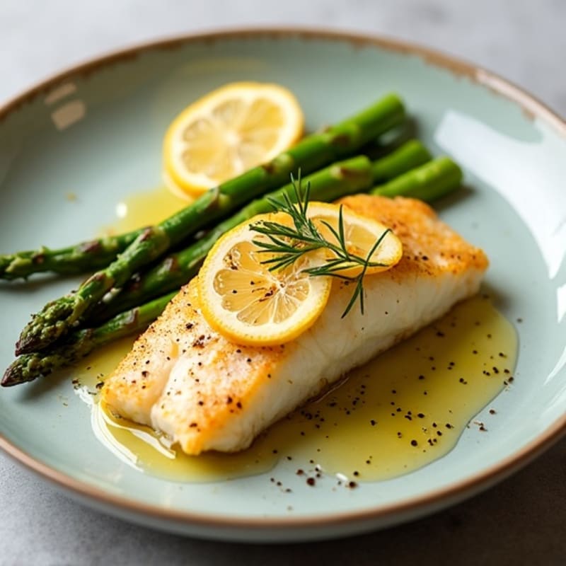 Lemon Garlic Pan-Seared Cod with Roasted Asparagus