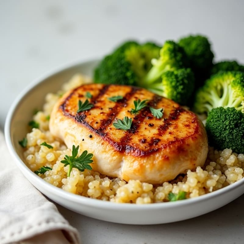 Grilled Chicken Breast with Quinoa and Steamed Broccoli