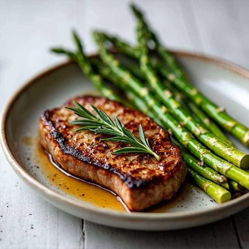 Garlic Herb Pan-Seared Steak with Roasted Asparagus