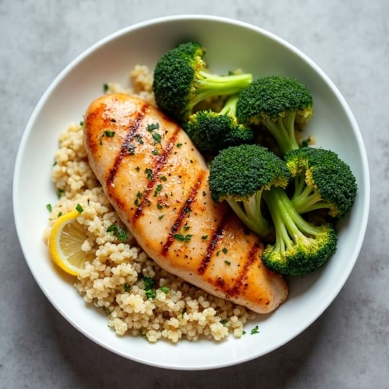 Seared Chicken Breast with Quinoa and Roasted Broccoli