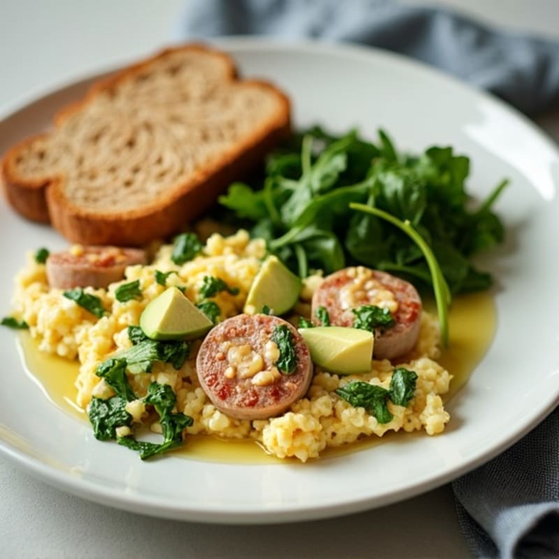Egg White and Spinach Scramble with Turkey Sausage