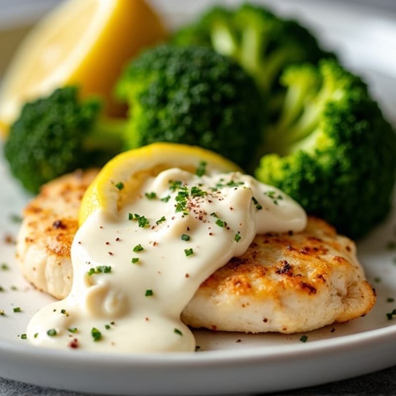 Creamy Lemon Garlic Chicken with Roasted Broccoli