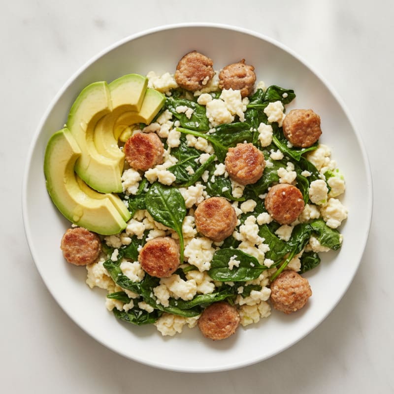 Egg White Spinach Scramble with Turkey Sausage