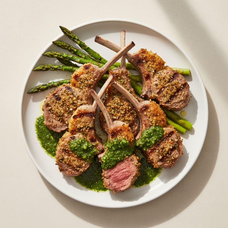 Grilled Herb-Crusted Lamb Chops with Mint Sauce