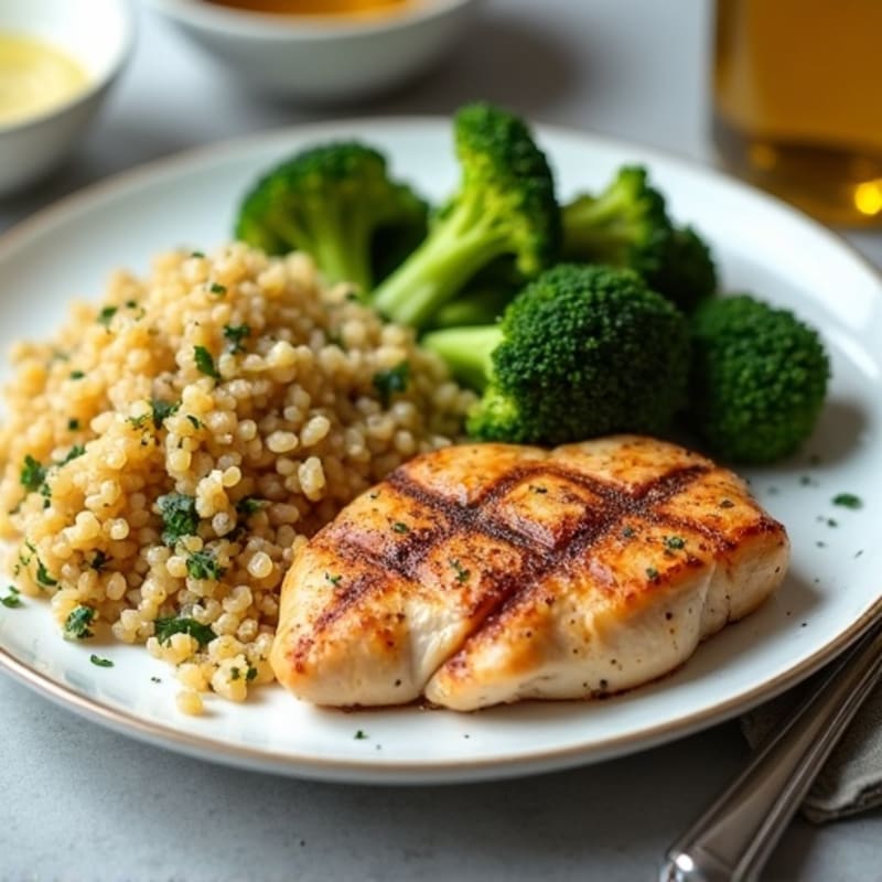 Grilled Chicken Breast with Quinoa and Roasted Broccoli