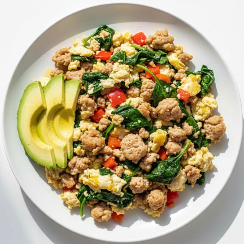 Egg White and Turkey Sausage Scramble with Spinach