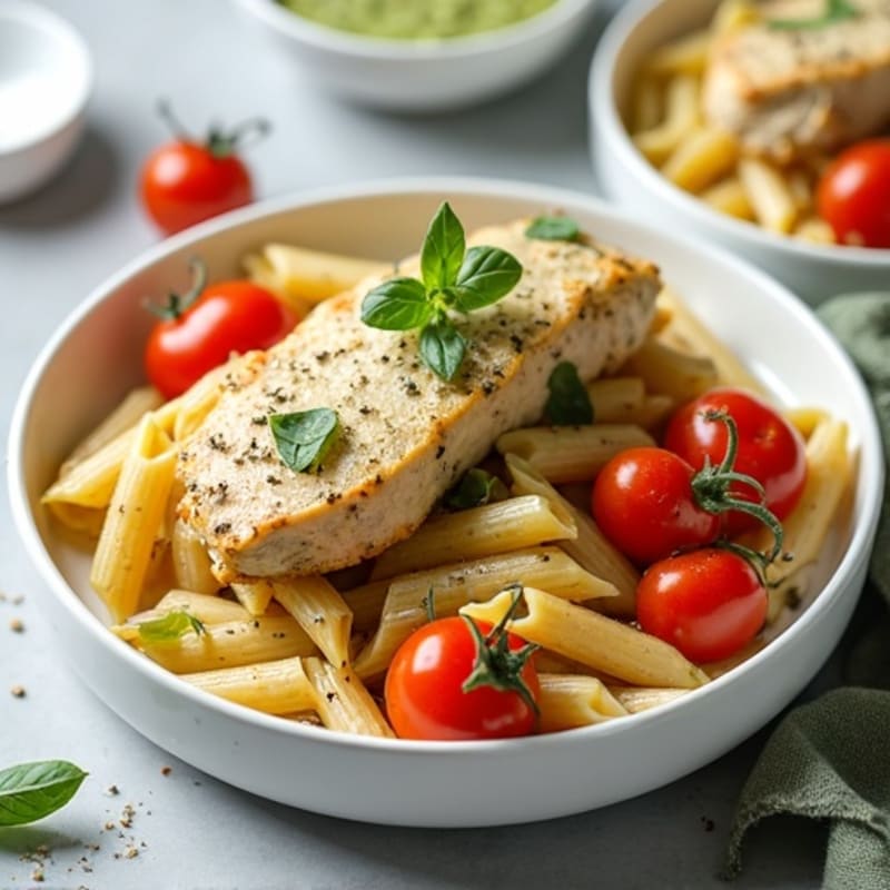 Creamy Pesto Chicken Pasta with Roasted Tomatoes