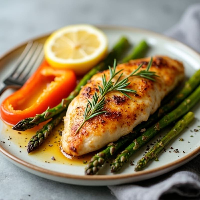 Crispy Lemon-Herb Roasted Chicken with Tender Asparagus and Bell Peppers