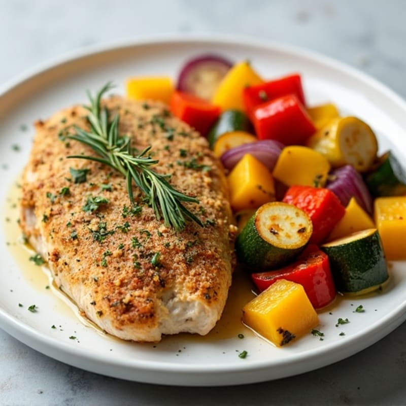 Herb-Crusted Chicken with Roasted Rainbow Vegetables