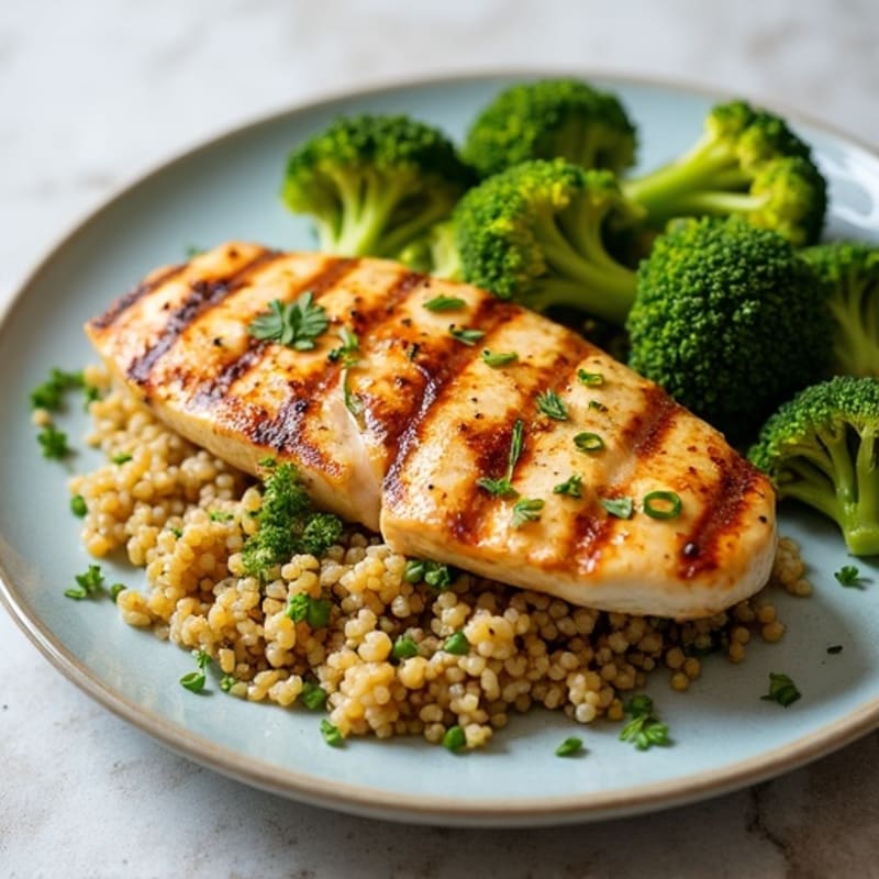 Grilled Chicken Breast with Quinoa and Roasted Broccoli