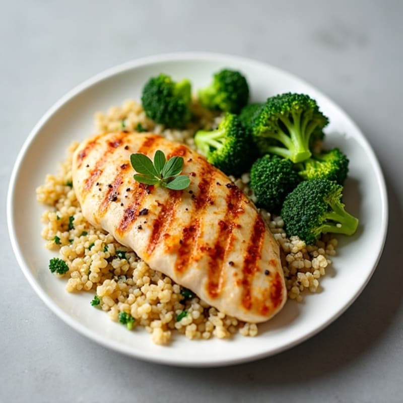 Grilled Chicken Breast with Quinoa and Steamed Broccoli