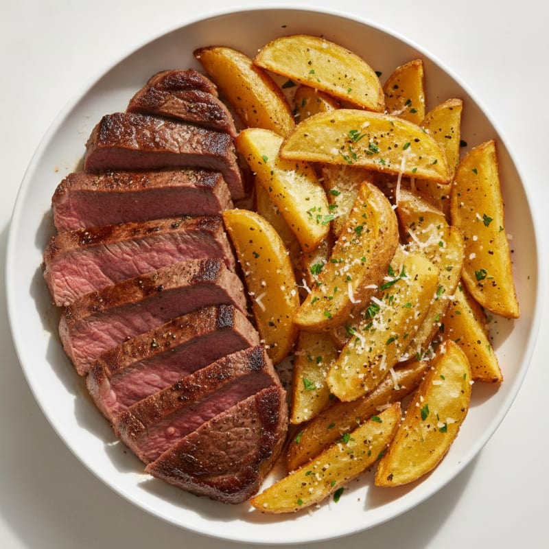 Pan-Seared Steak with Garlic Parmesan Fries