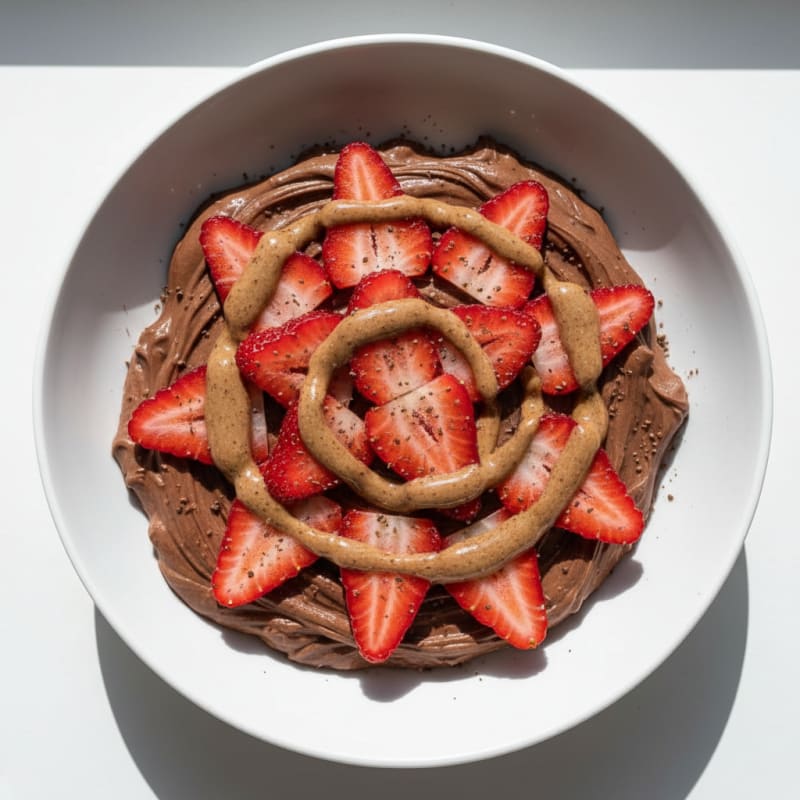 Creamy Chocolate Protein Greek Yogurt with Sliced Strawberries