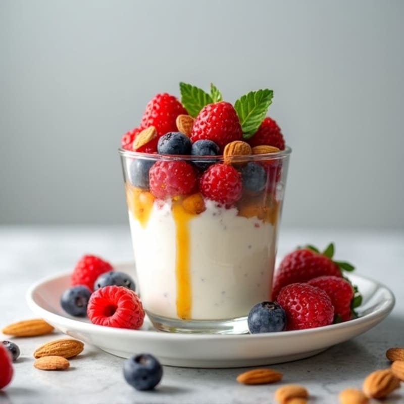 Greek Yogurt Protein Parfait with Mixed Berries and Almonds