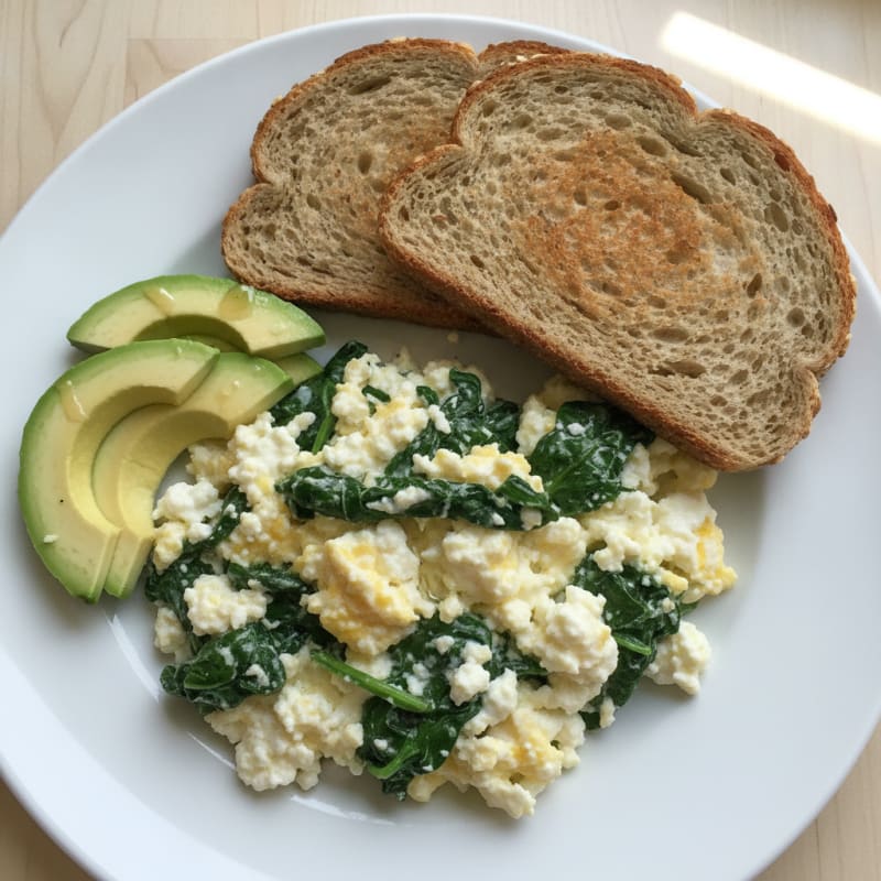 Scrambled Eggs with Cottage Cheese and Spinach
