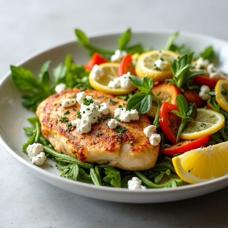 Lemon Herb Chicken with Fresh Feta and Crispy Vegetable Salad