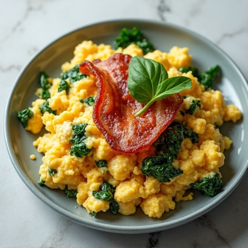 Egg White Spinach Scramble with Turkey Bacon