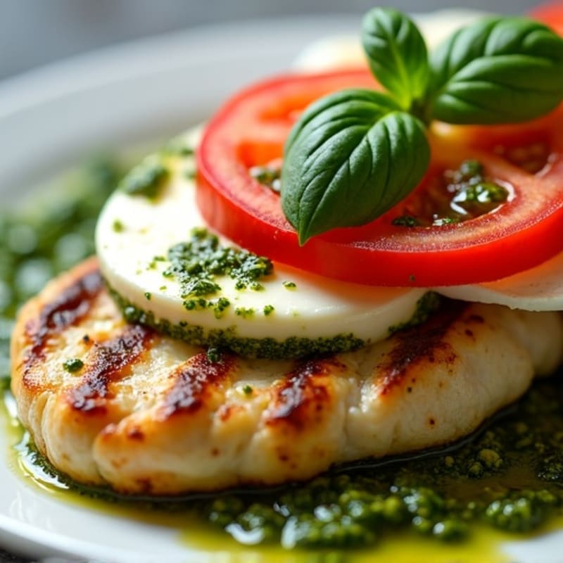 Grilled Pesto Chicken with Fresh Mozzarella, Tomato, and Basil